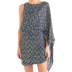 Haney Lucia Dress Size 8 Navy Blue Silk Blend 1-Shoulder Asymmetric Embellished